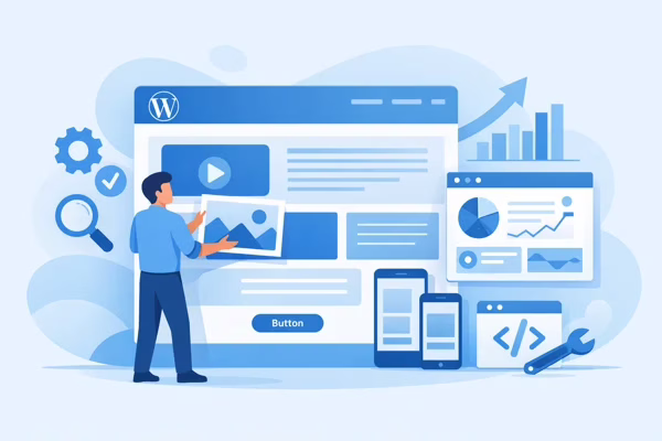 Illustration de la création d’un site WordPress professionnel optimisé pour la croissance digitale